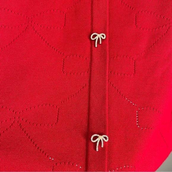 NWT Adrianna Papell Women's Haute Red Crewneck Sweater Rhinestone Bows Large - Picture 8 of 12